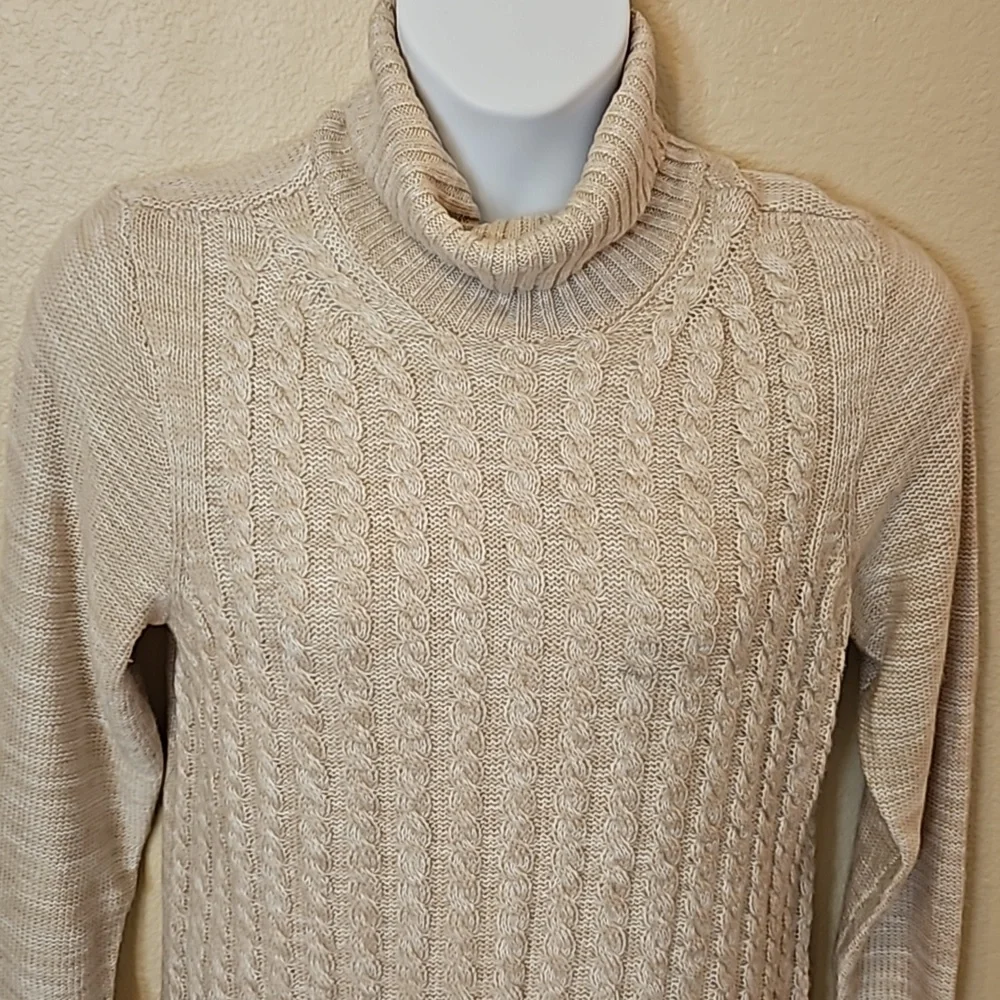 Croft & Barrow L Beige Cream Knit Cowl Neck Pullover Sweater D-2208